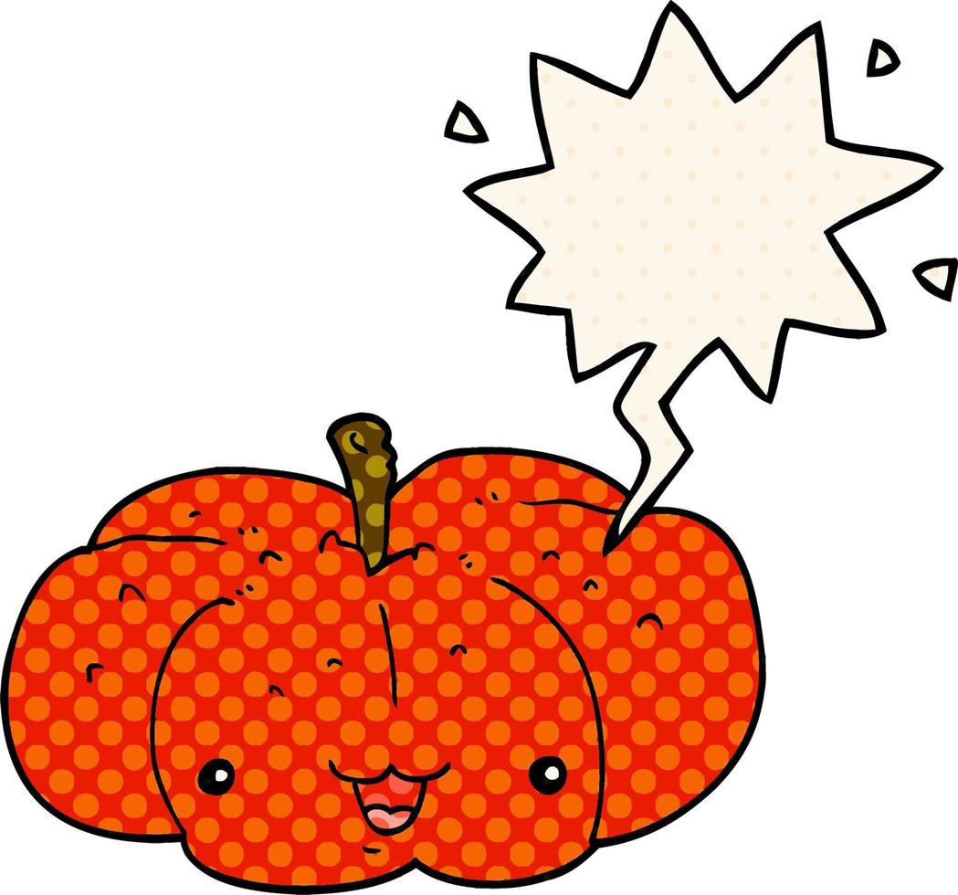 cartoon pumpkin and speech bubble in comic book style vector