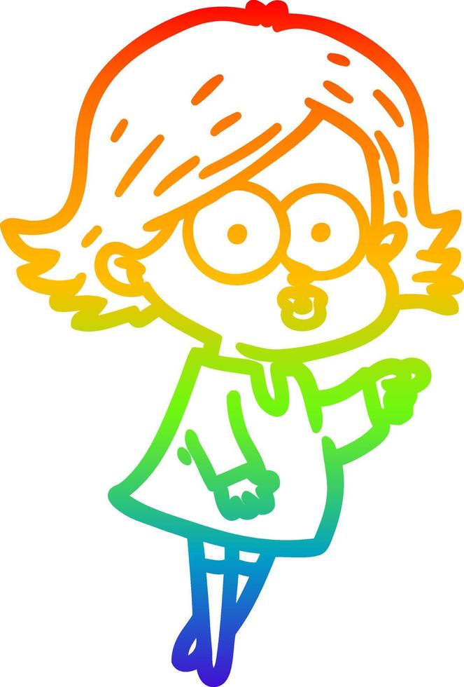 rainbow gradient line drawing cartoon girl pouting vector