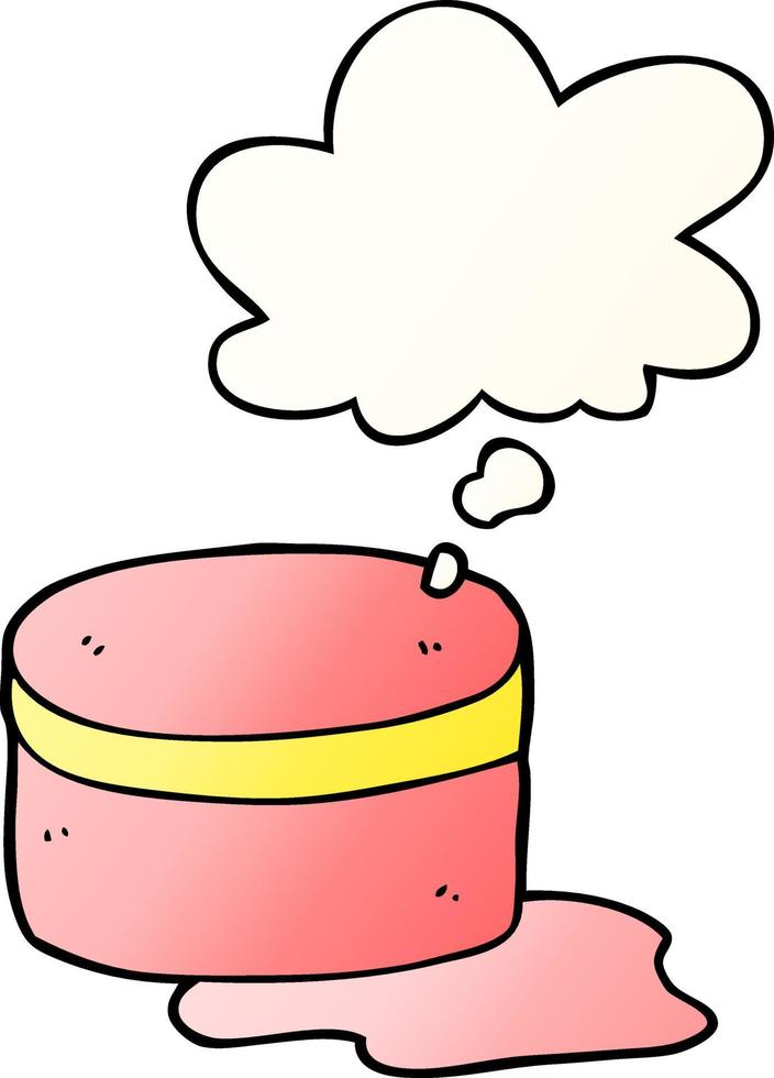 cartoon beauty lotion tub and thought bubble in smooth gradient style vector