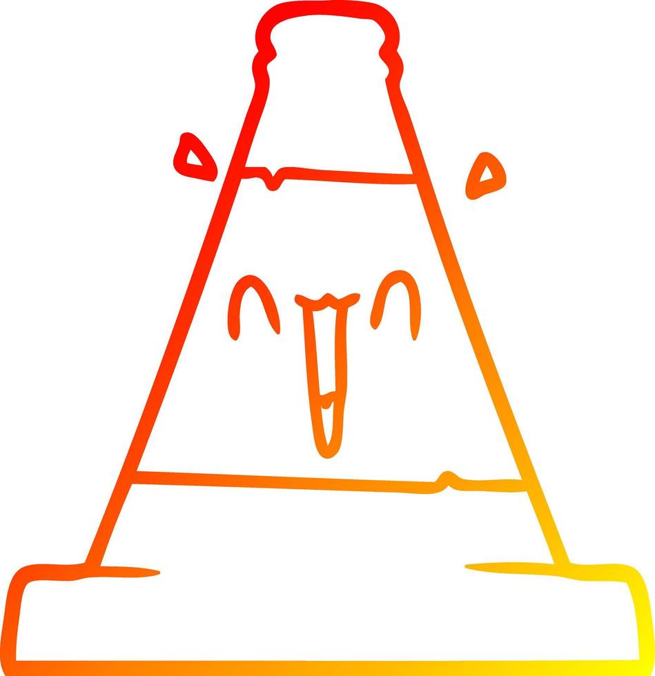 warm gradient line drawing cartoon road traffic cone vector