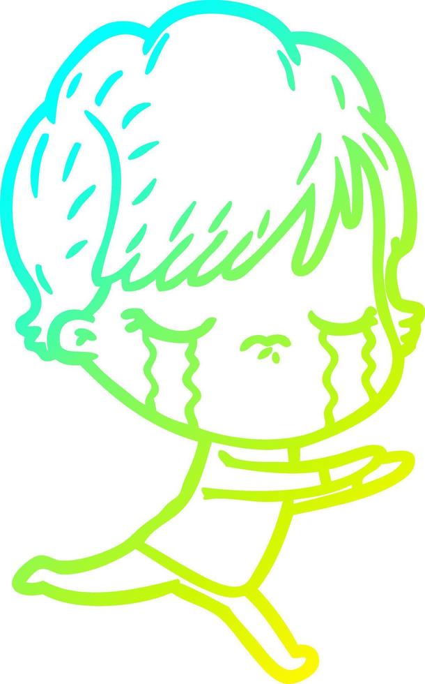 cold gradient line drawing cartoon woman crying vector