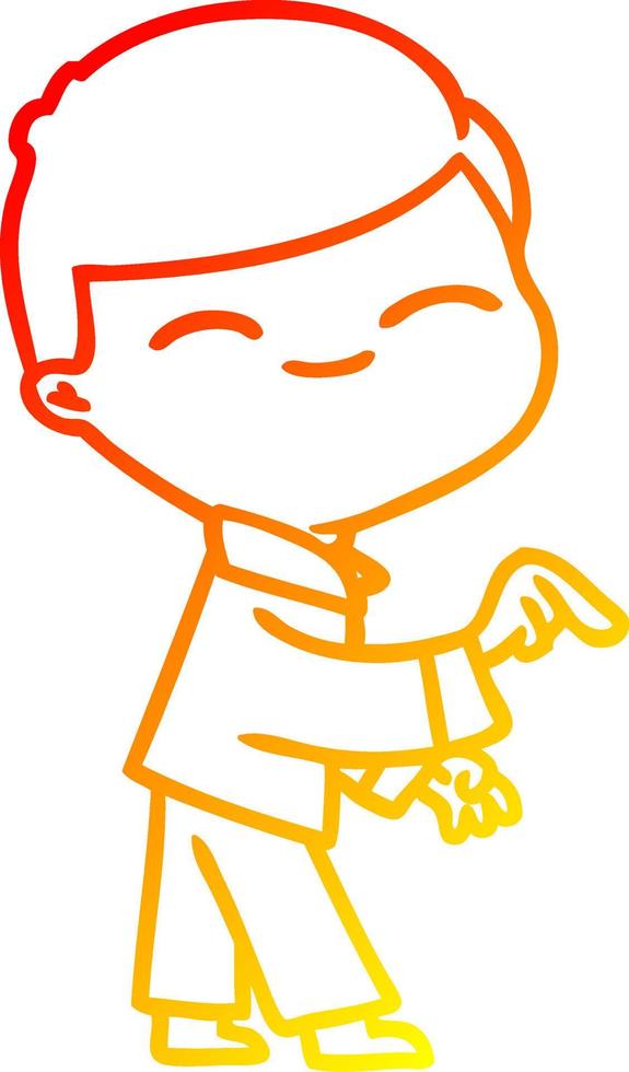 warm gradient line drawing cartoon smiling boy pointing vector