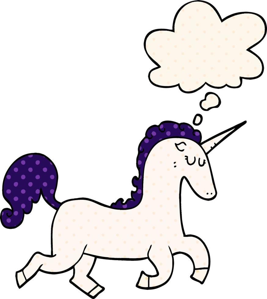 cartoon unicorn and thought bubble in comic book style vector