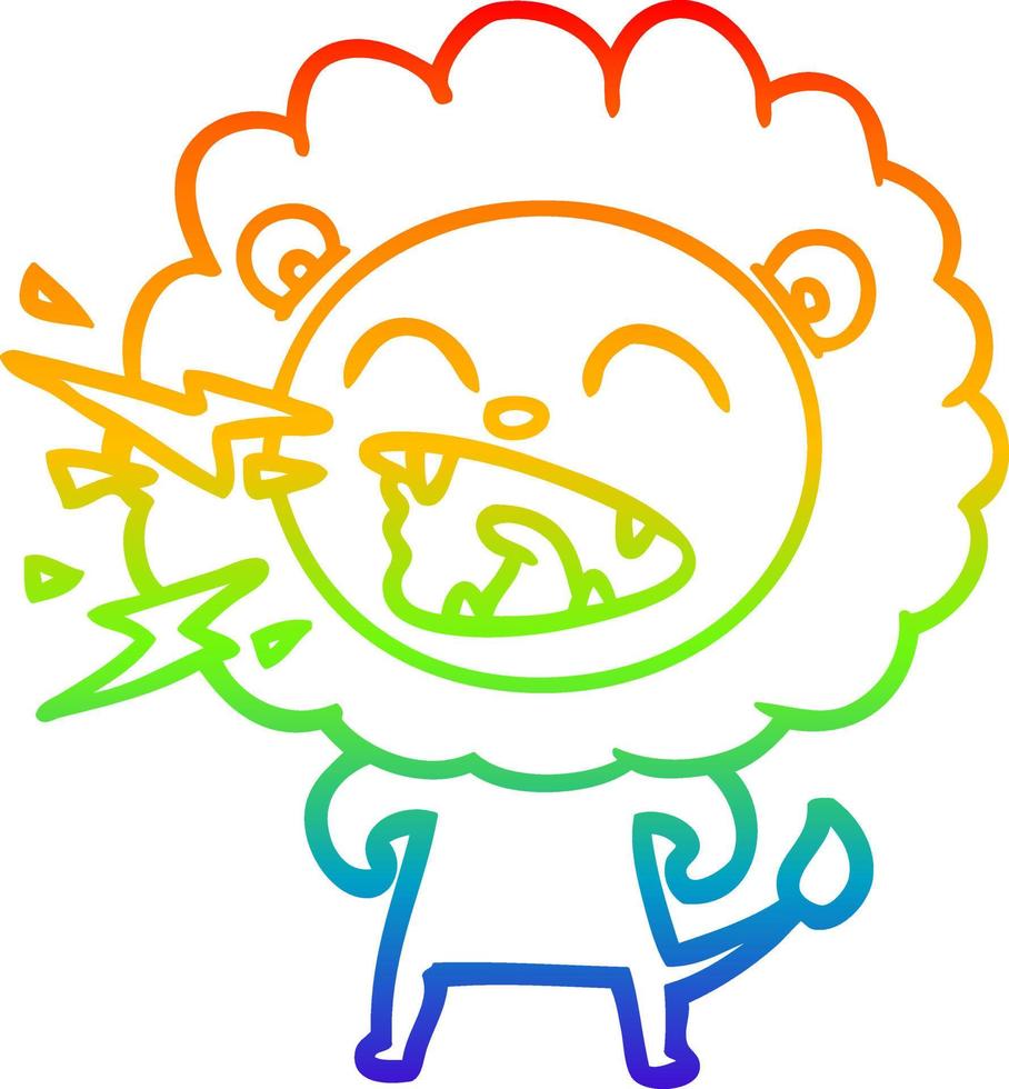 dibujo de línea de gradiente de arco iris león rugiente de dibujos animados vector