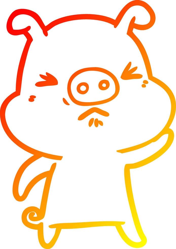 warm gradient line drawing cartoon grumpy pig vector