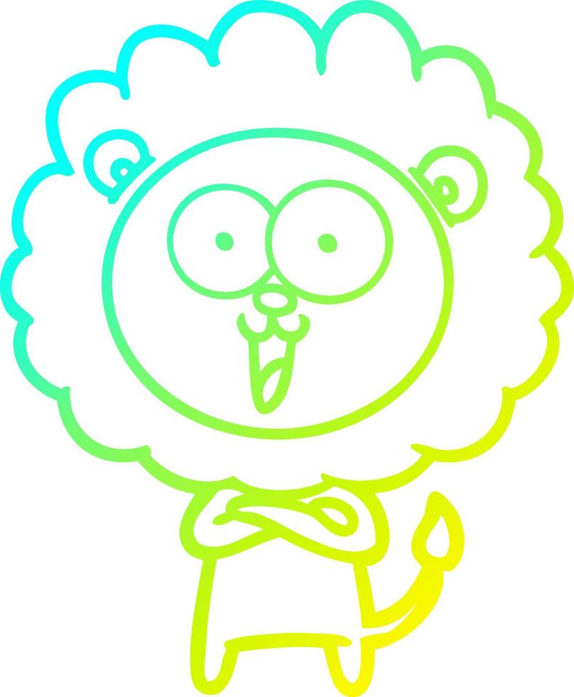 cold gradient line drawing happy cartoon lion vector