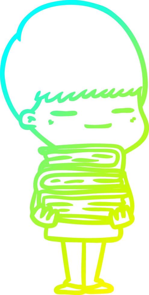 cold gradient line drawing cartoon smug boy vector