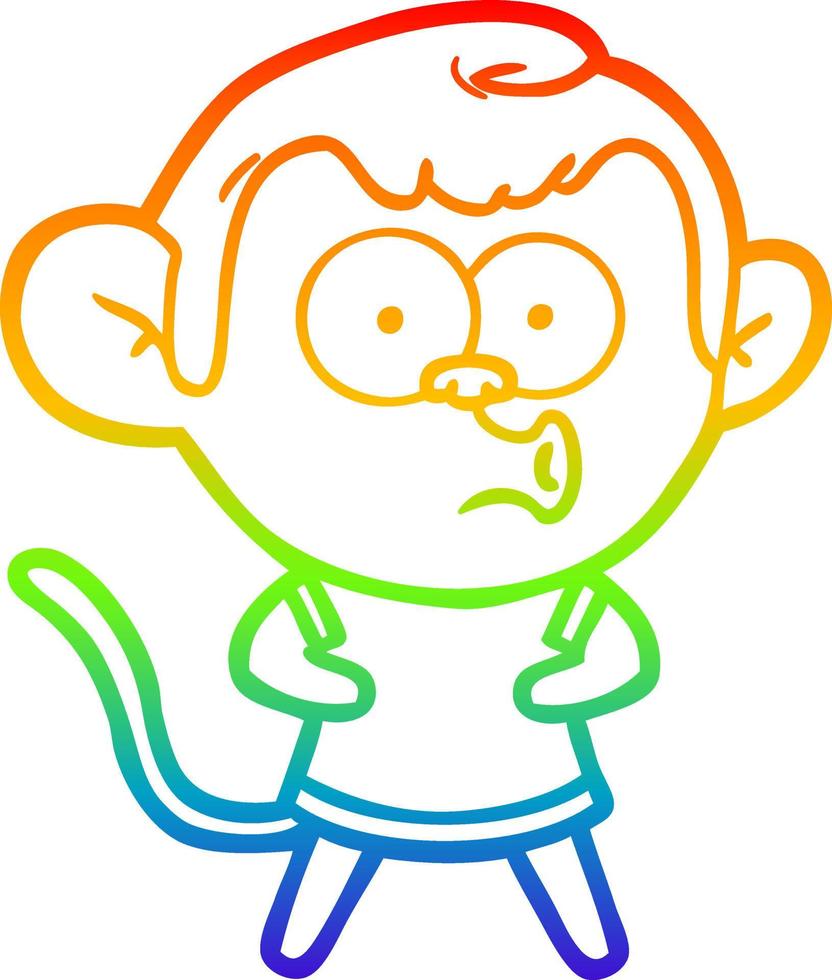 rainbow gradient line drawing cartoon surprised monkey vector