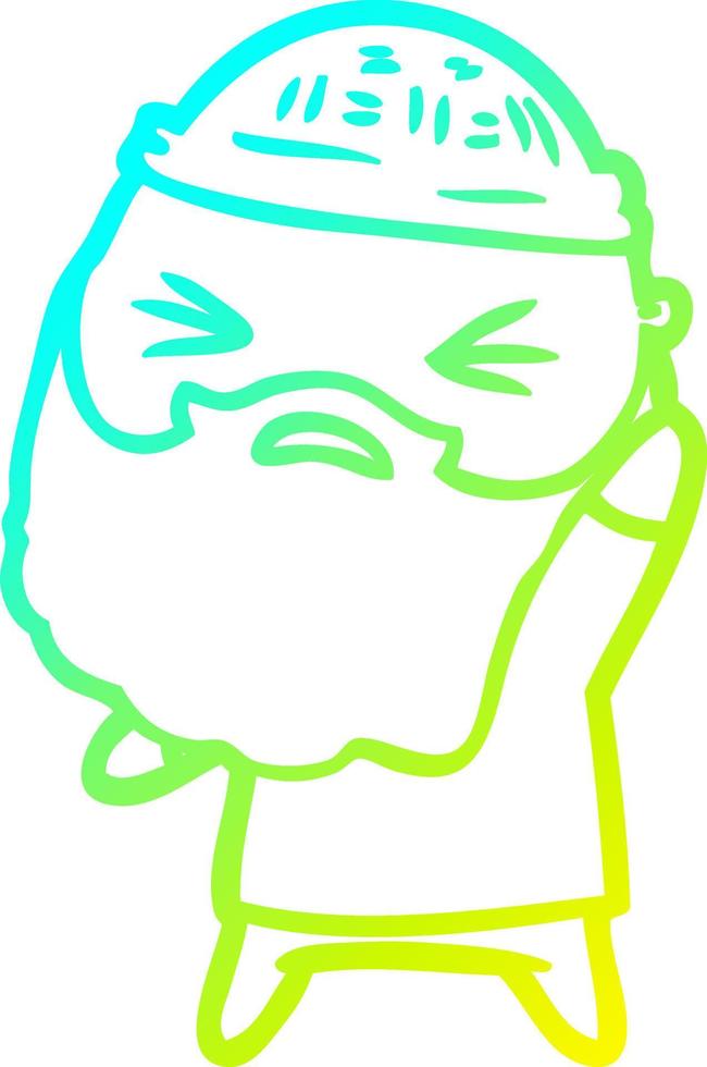 cold gradient line drawing cartoon man with beard vector