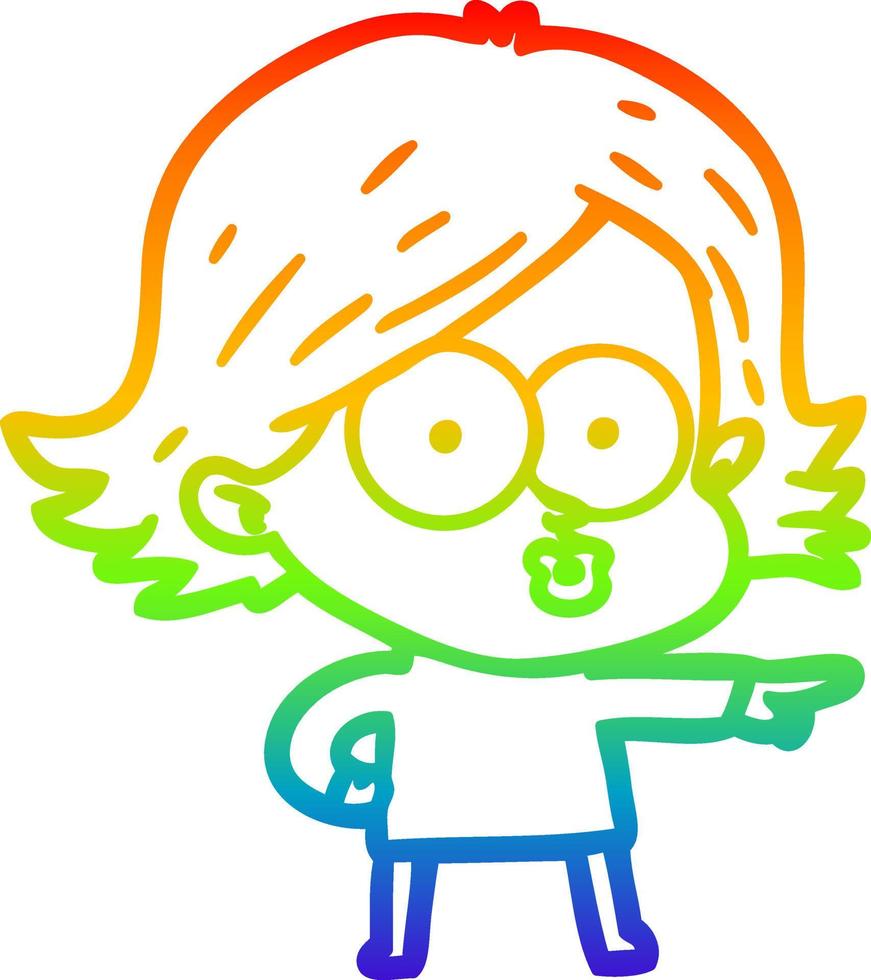 rainbow gradient line drawing cartoon girl pouting vector