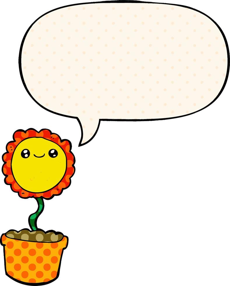 cartoon flower and speech bubble in comic book style vector