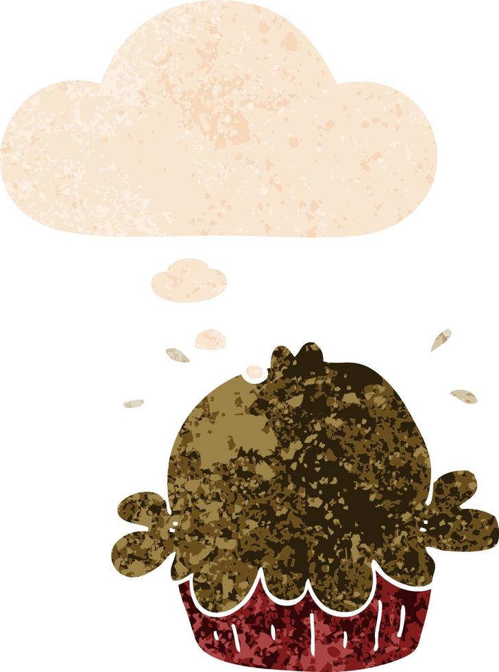 cute cartoon pie and thought bubble in retro textured style vector