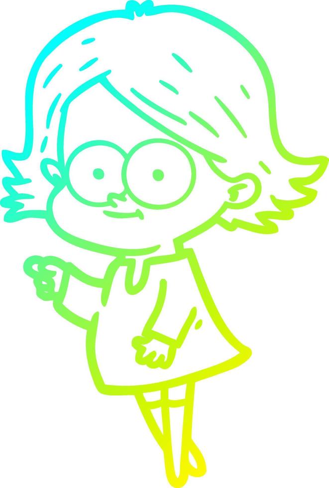 cold gradient line drawing happy cartoon girl vector
