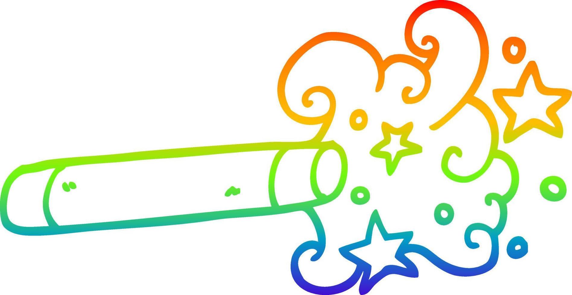 rainbow gradient line drawing cartoon magician wand vector