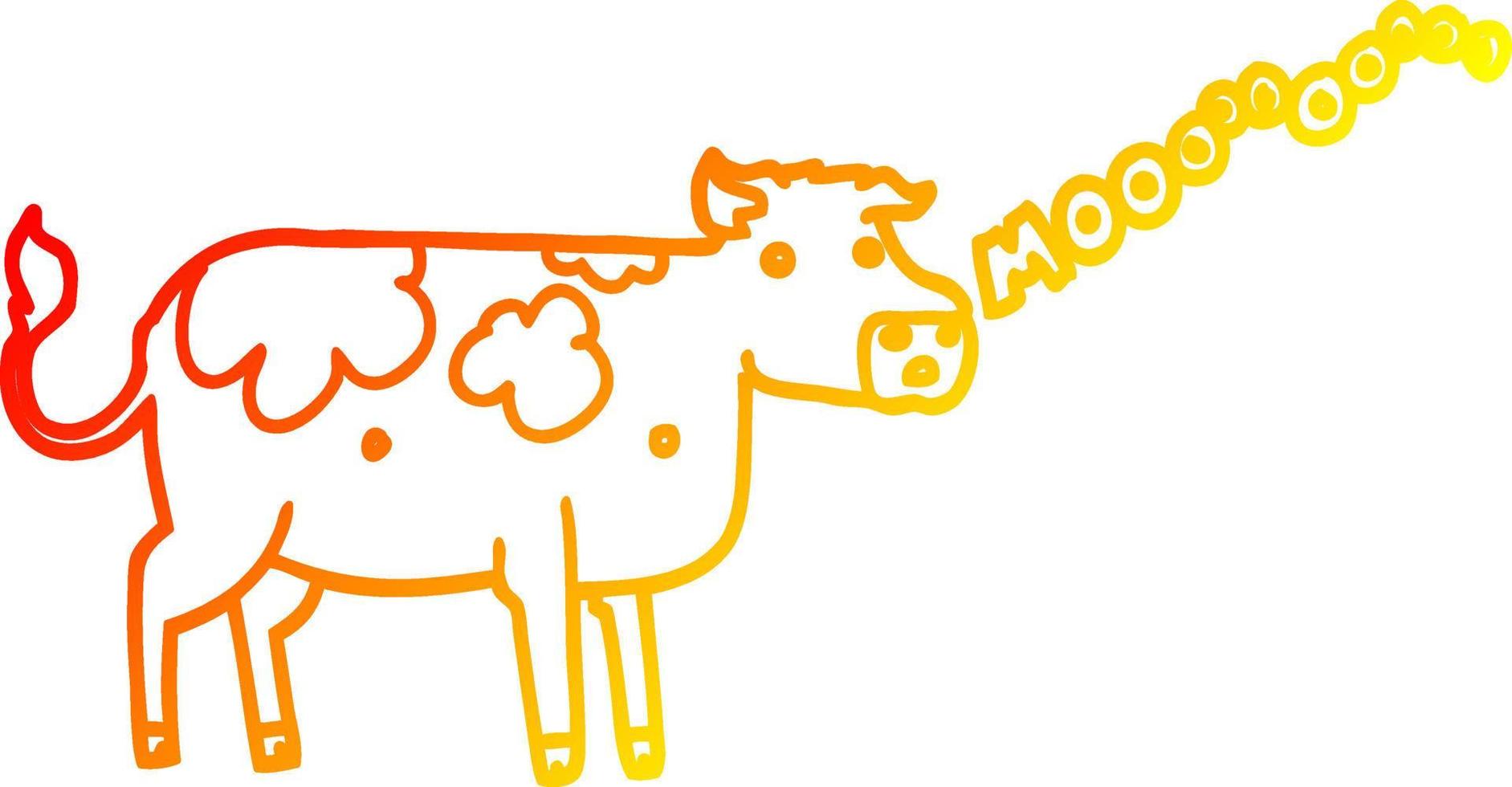 warm gradient line drawing cartoon cow vector