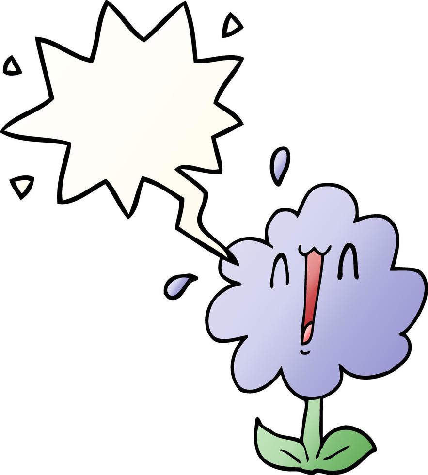 cartoon flower and speech bubble in smooth gradient style vector