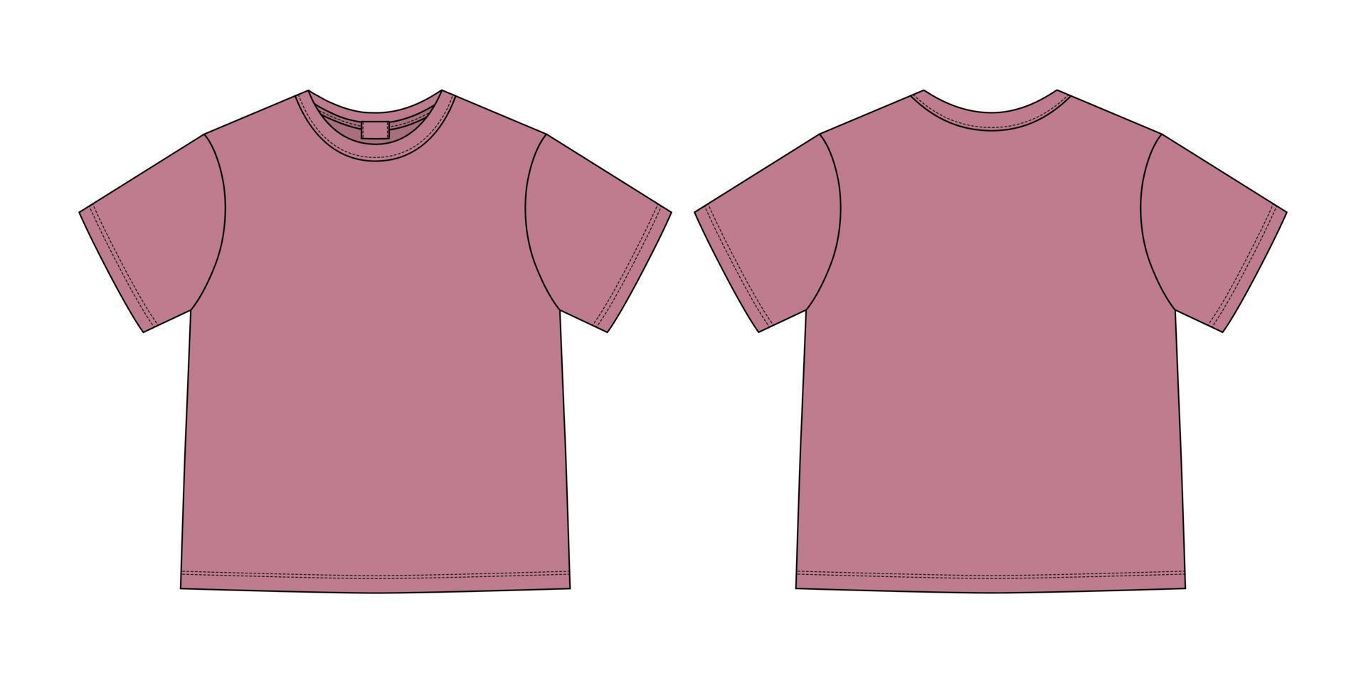 Camiseta unisex con dibujo técnico de prendas de vestir. color pudra. plantilla de diseño de camiseta. vector