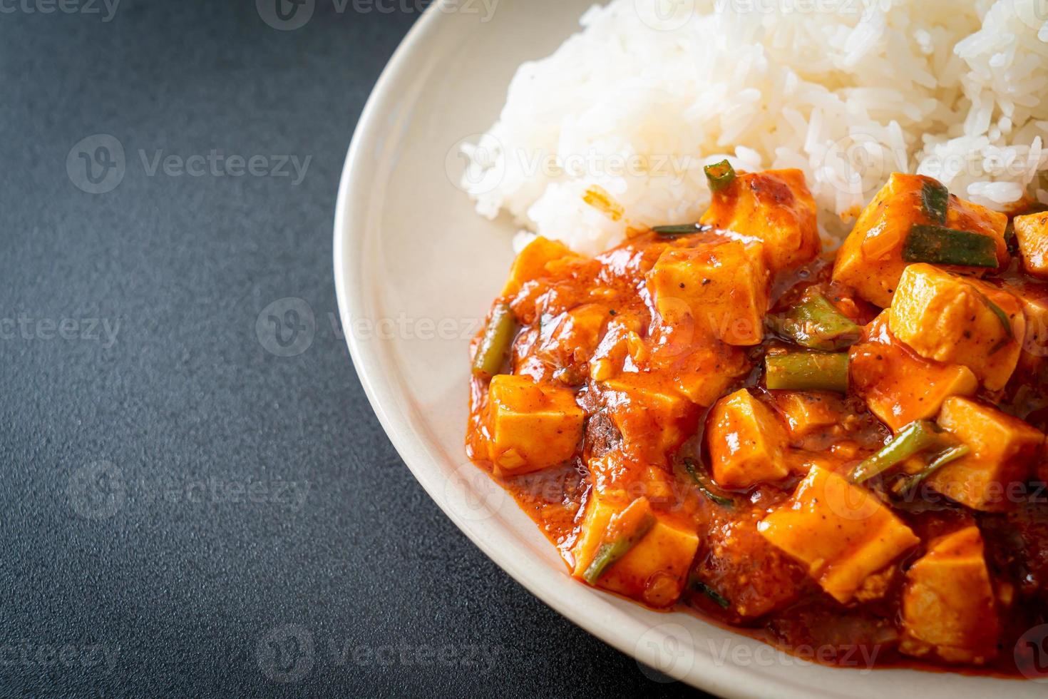Mapo Tofu - The traditional Sichuan dish of silken tofu and ground beef, packed with mala flavor from chili oil and Sichuan peppercorns. photo