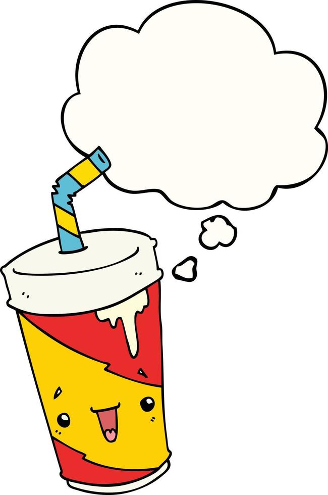 cartoon soda cup and thought bubble vector