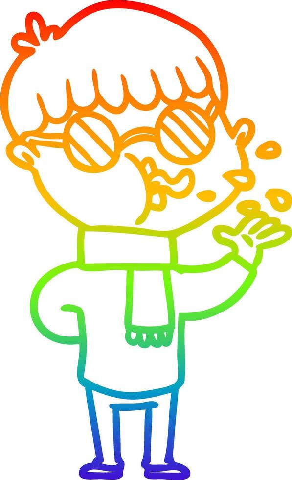 rainbow gradient line drawing cartoon boy wearing spectacles vector