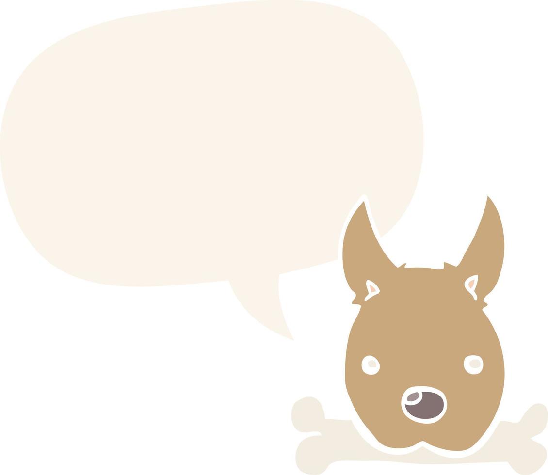 cartoon dog and bone and speech bubble in retro style vector