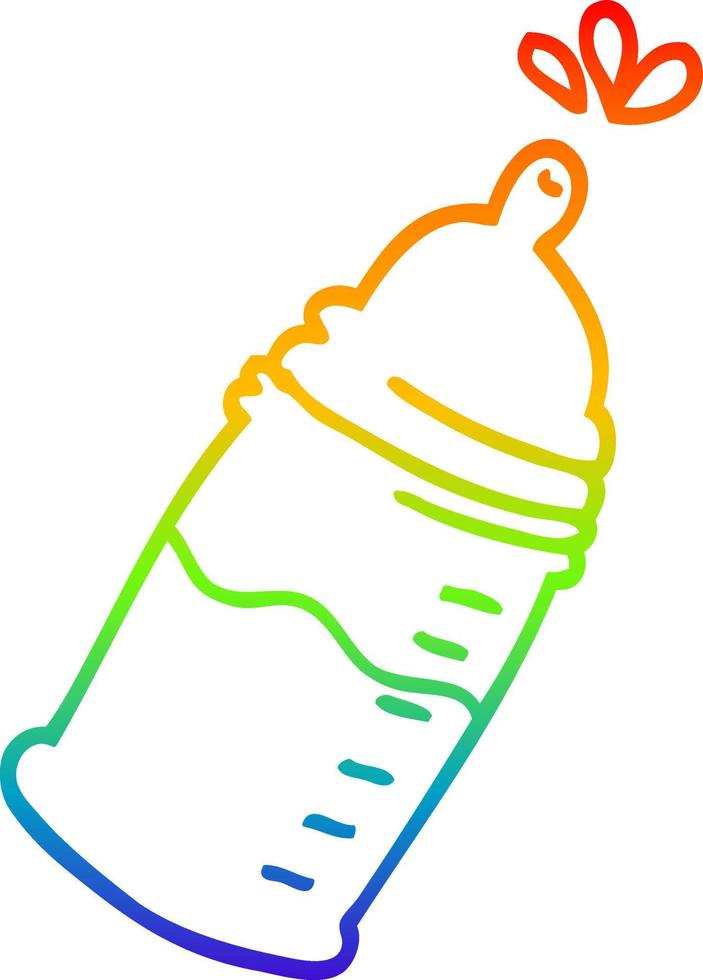 rainbow gradient line drawing cartoon baby bottle vector