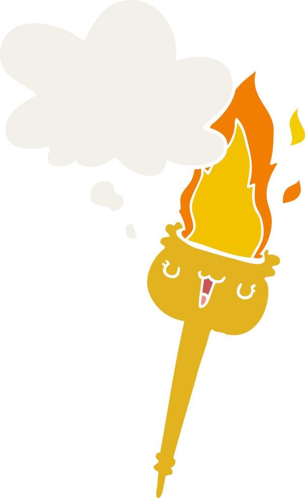 cartoon flaming torch and thought bubble in retro style vector