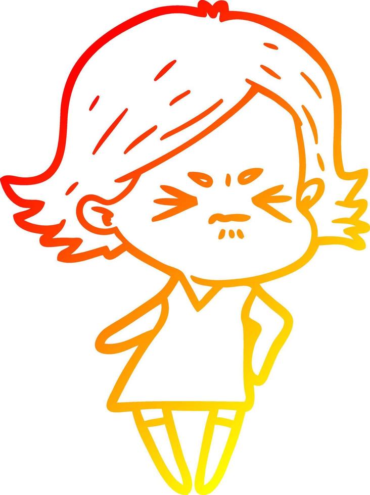 warm gradient line drawing cartoon angry woman vector