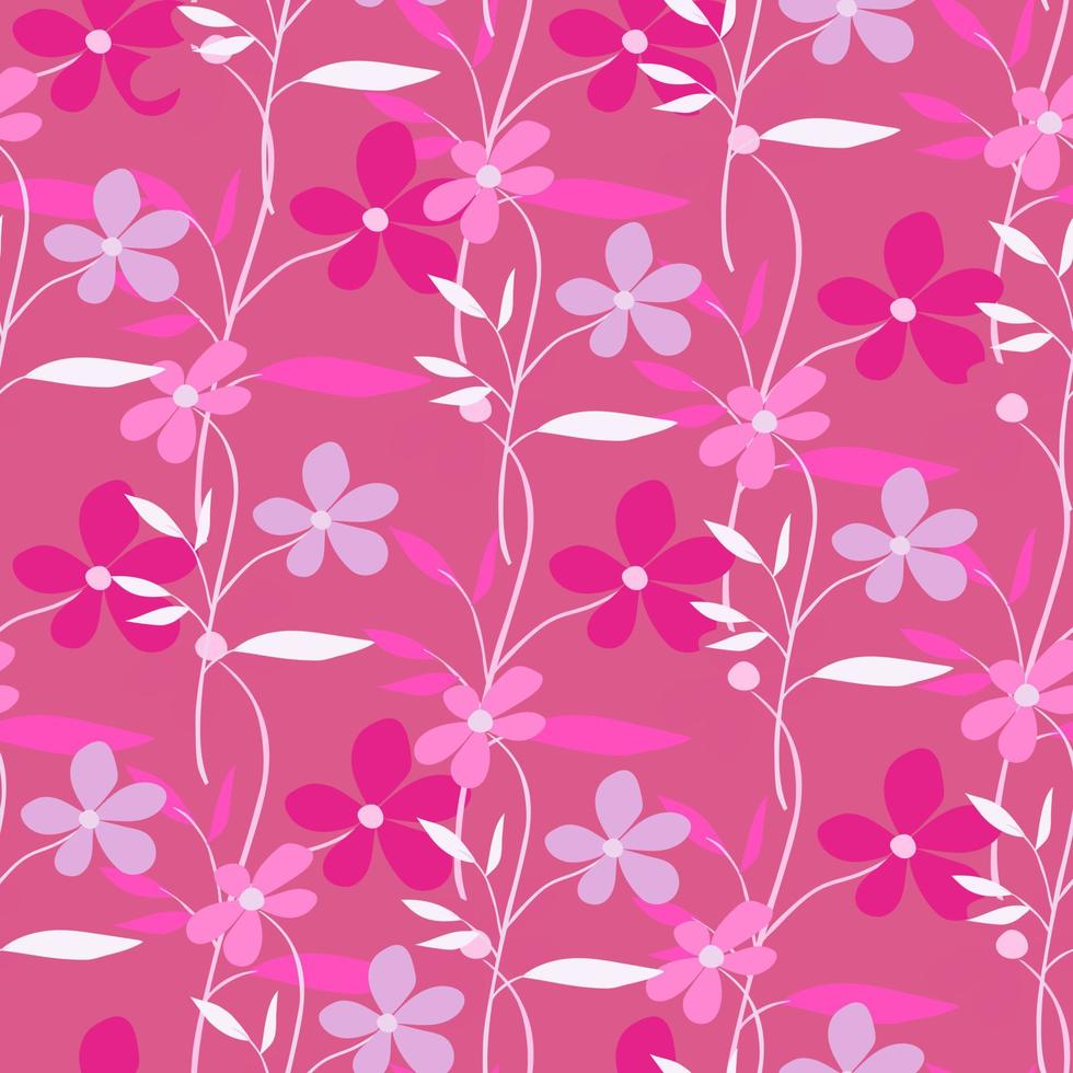 Cute simple flower seamless pattern. Doodle botanical plants background. Hand drawn abstract floral wallpaper. vector