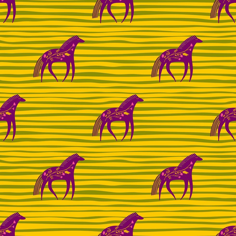 Hand drawn horse seamless pattern. Cute cartoon wallpaper with wild flower and stylized animals. vector