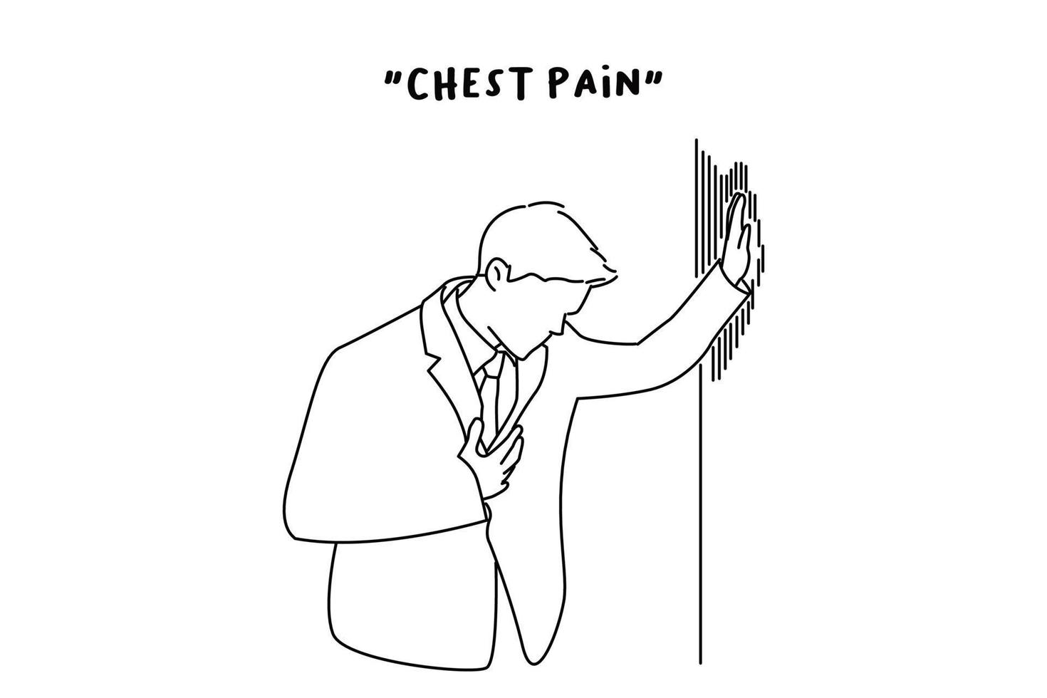 Cartoon of young businessman having heart attack or chest pain. line art style vector