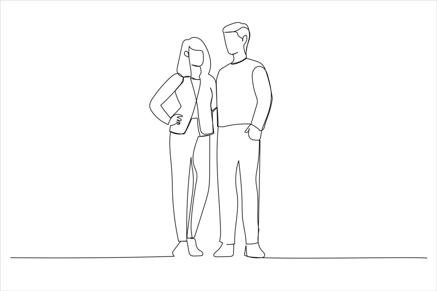 Cartoon of cute couple hugging. Continuous line art vector