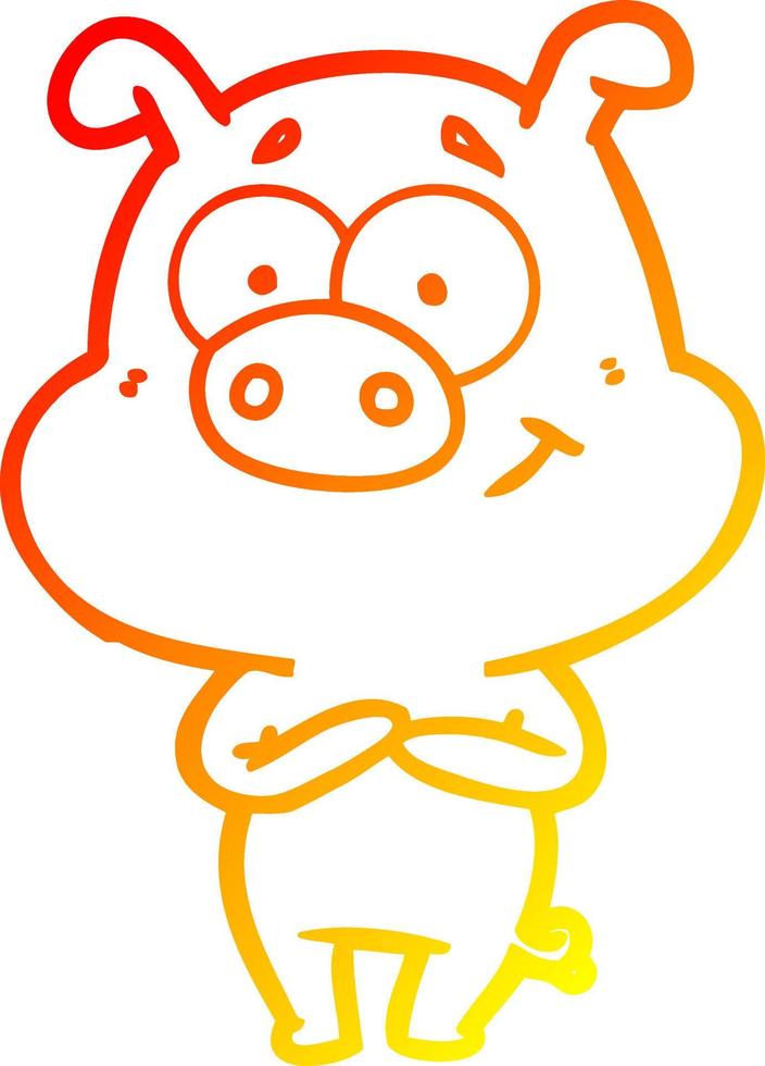 warm gradient line drawing happy cartoon pig vector