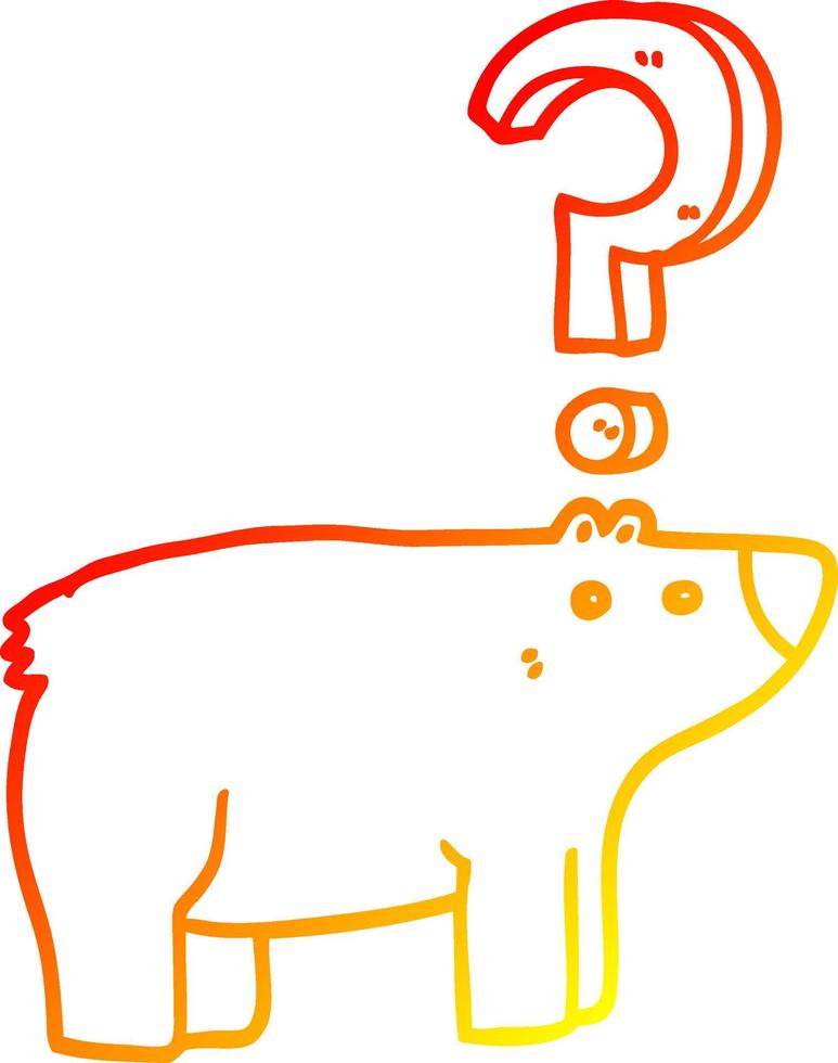 warm gradient line drawing cartoon confused bear vector