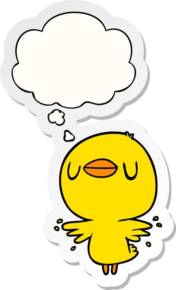 cartoon chick flapping wings and thought bubble as a printed sticker vector