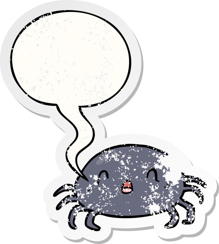 cartoon halloween spider and speech bubble distressed sticker vector
