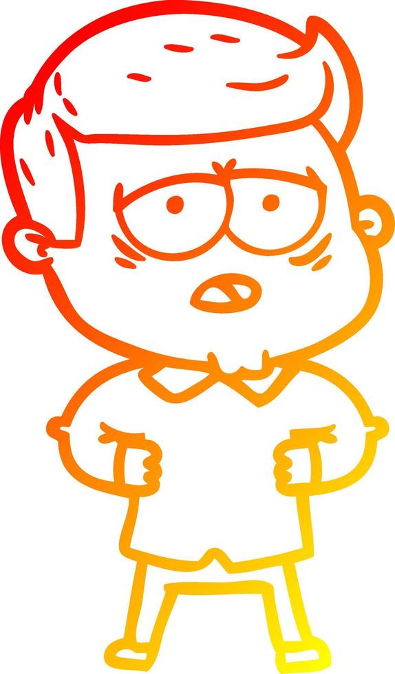 warm gradient line drawing cartoon tired man vector