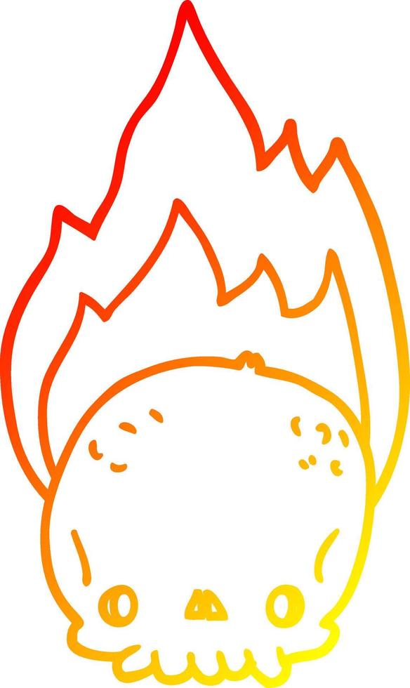 warm gradient line drawing spooky cartoon flaming skull vector