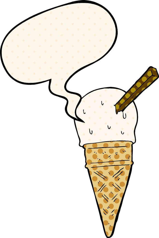 cartoon ice cream and speech bubble in comic book style vector