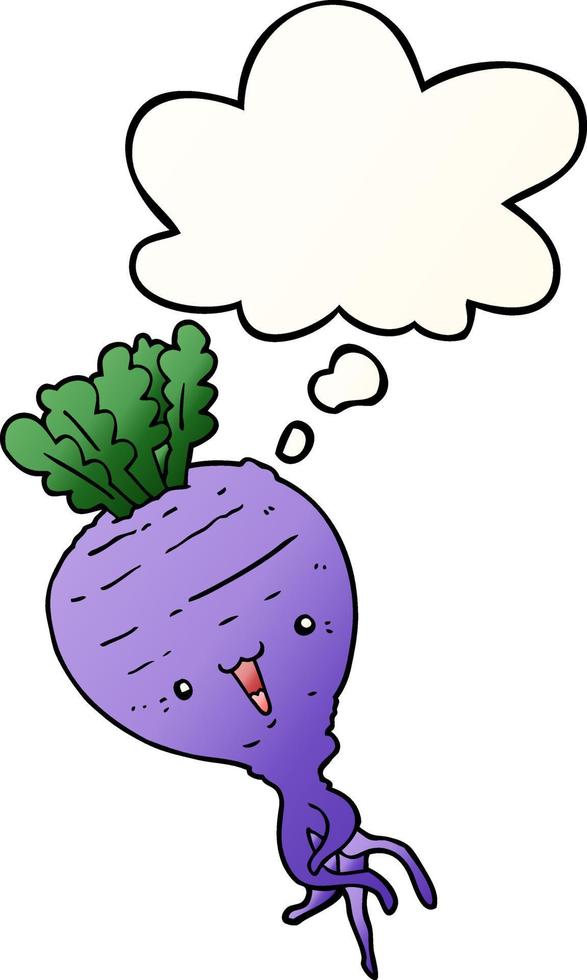 cartoon turnip and thought bubble in smooth gradient style vector