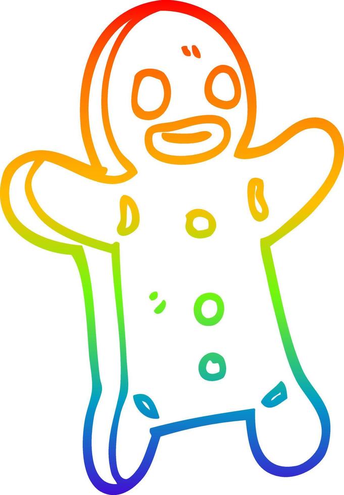 rainbow gradient line drawing cartoon gingerbread man vector