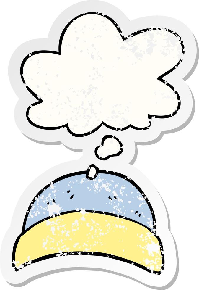 cartoon hat and thought bubble as a distressed worn sticker vector