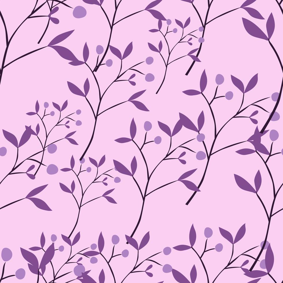 Hand drawn berry elements with leaves seamless pattern. Doodle botanical plants wallpape. vector