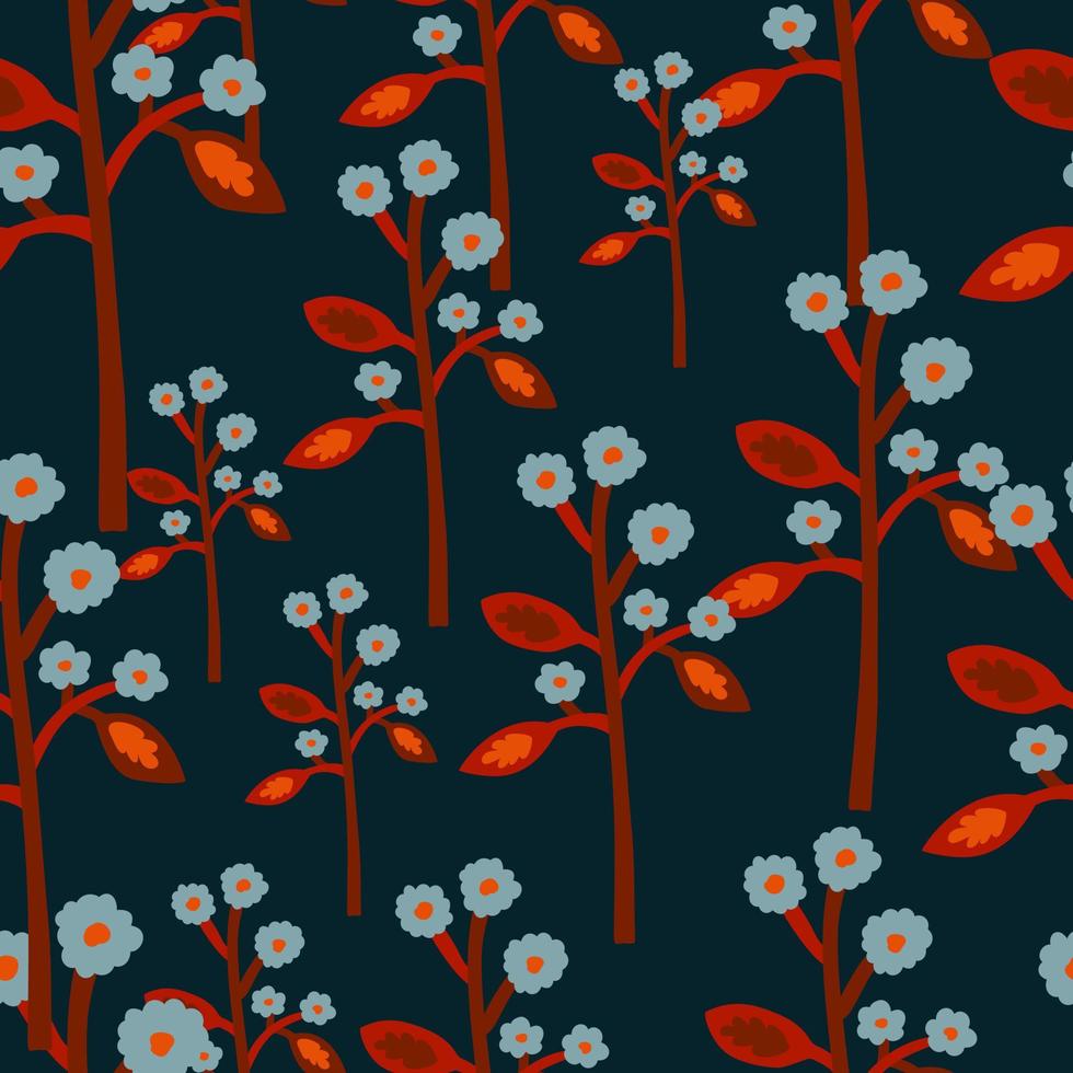 extraño patrón sin costuras de flores. ornamento floral botánico contemporáneo. Fondo de pantalla sin fin de plantas creativas. vector