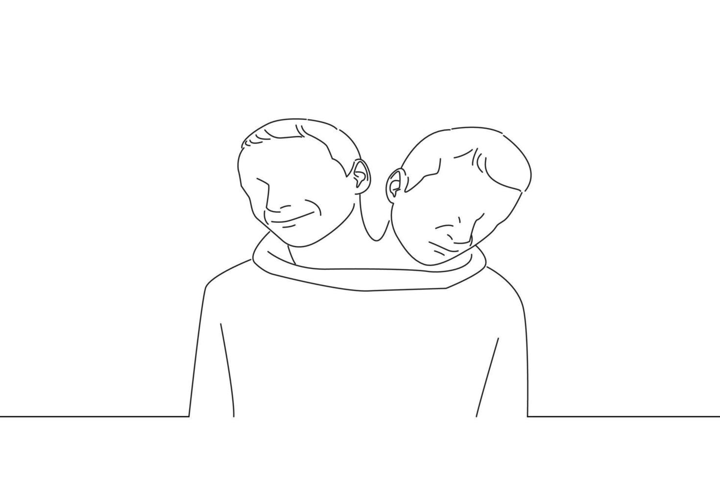 Drawing of man with two heads, multiple personalities disorder concept. Outline drawing style art vector