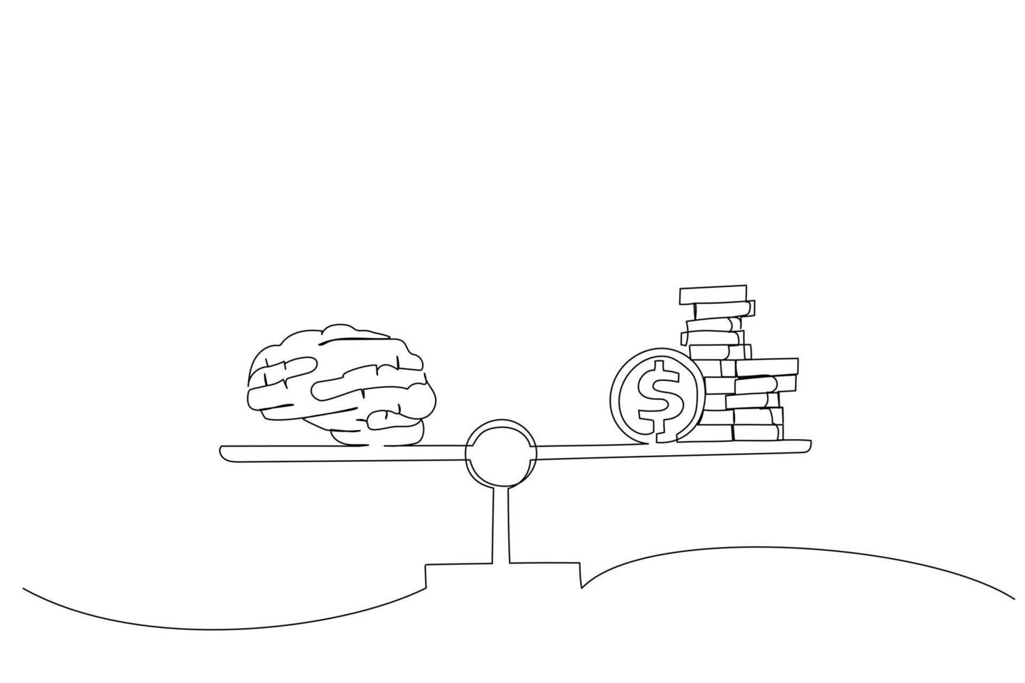 Cartoon of knowledge value in gold coins. Continuous line art style vector