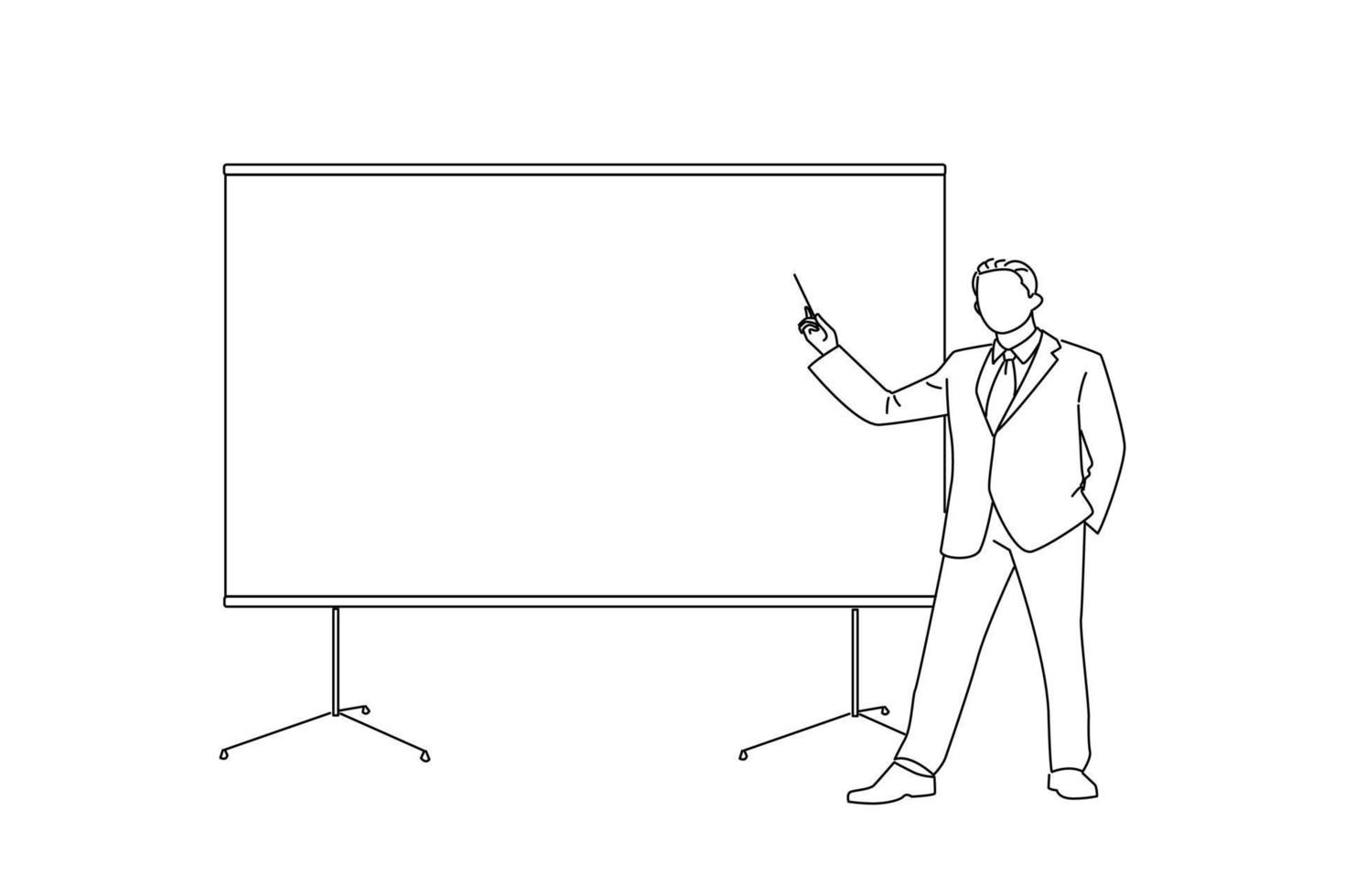 Cartoon of businessman giving a presentation. Outline drawing style art vector
