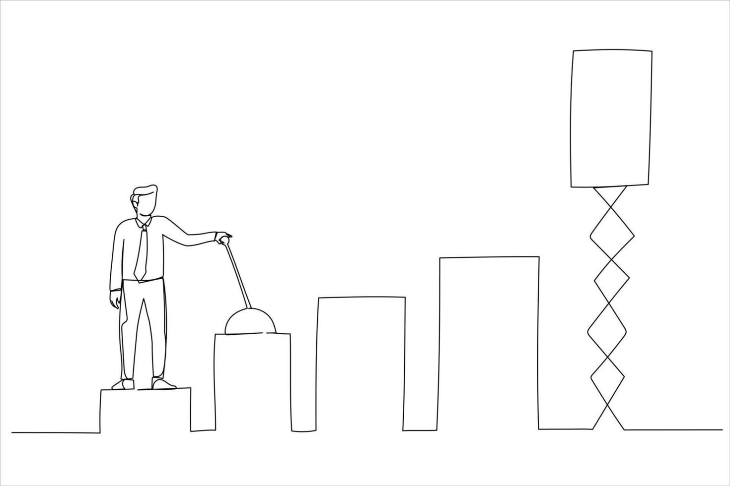 Drawing of smart businessman control switch to move or growing profit graph. Growing business graph, increase sales. Single continuous line art vector