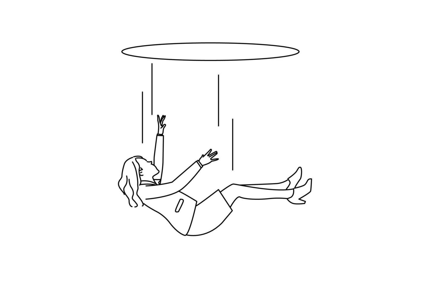 Drawing of young woman falling through the sky. line art style vector