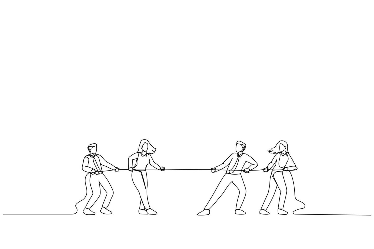 Illustration of Businessmen are pulling rope. Competition concept. One continuous line art style vector